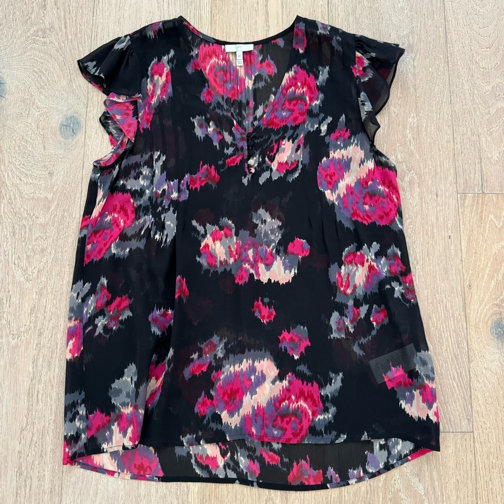Joie Floral Blouse Pink and Black Size M